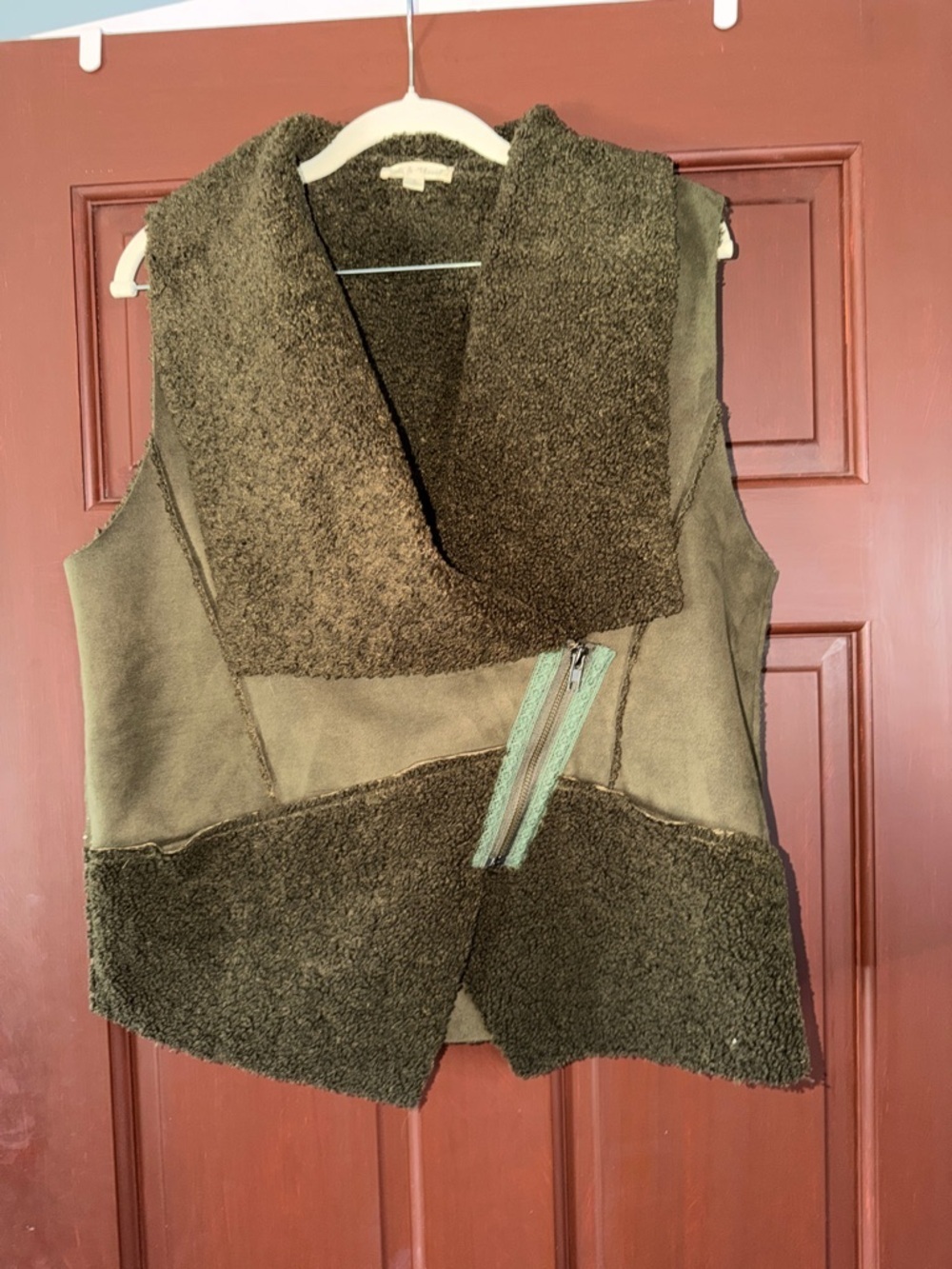 Hem & Thread Olive Green Faux Shearling Zip Vest